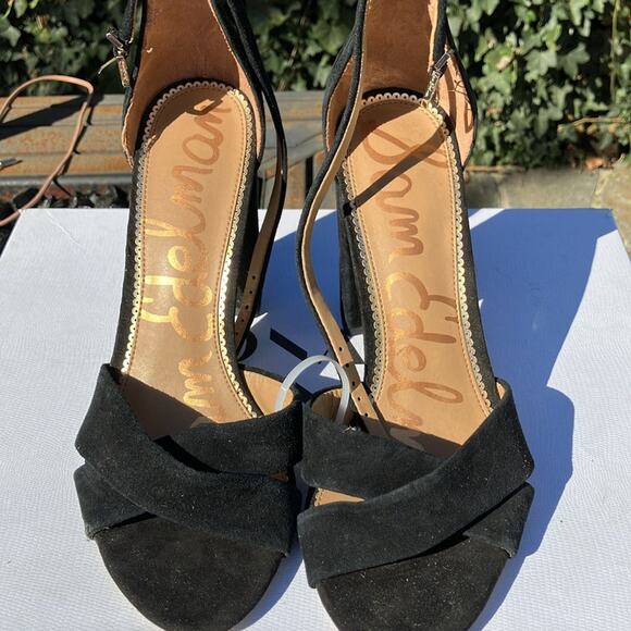 Sam‎ Edelman Yancy Black Suede Block Heel Sandal 10 - Picture 3 of 5